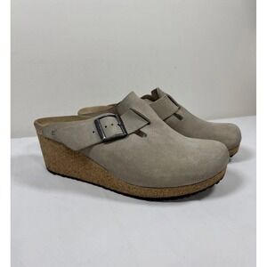 Papillio By Birkenstock Sandals Womens 40/9 Fanny Slip On Wedge Mule Clogs Suede